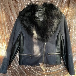 Faux Suede jacket with fur collar